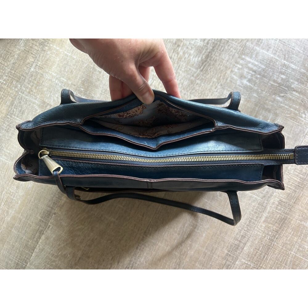HOBO Leather Shoulder Tote Bag Blue Teal Zip Top Floral Lining Medium + Dust Bag - Picture 5 of 16